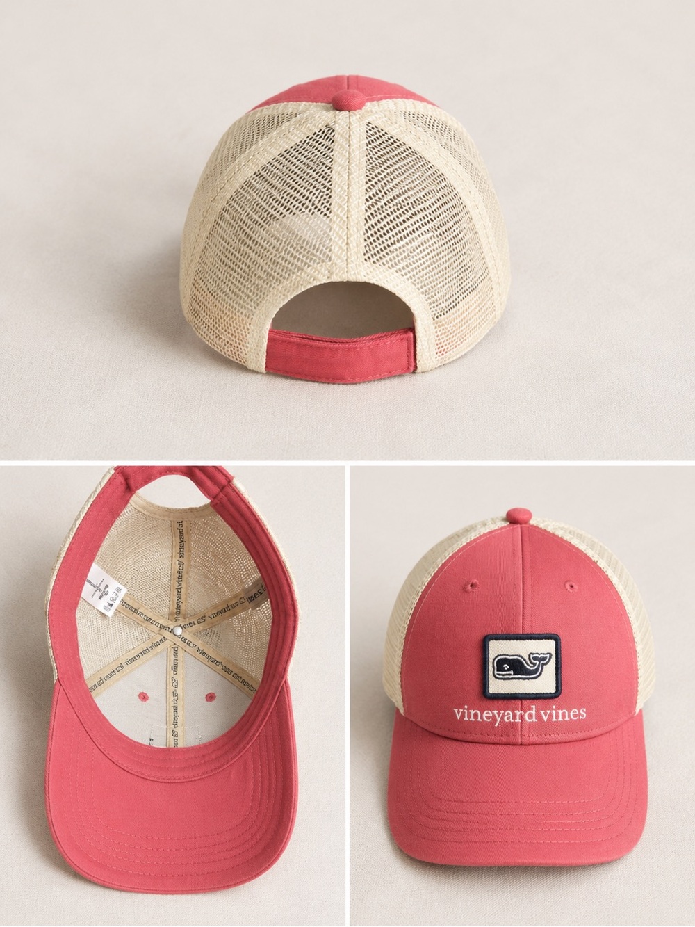 Vineyard Vines Coral and Cream Mesh Trucker Hat